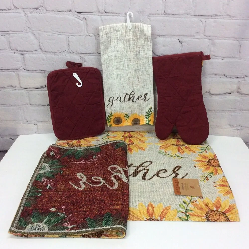 Sunflower 7Pc Kitchen Set (4)Tapestry Placemats/Dish Towel/Oven Mitt/Pot Holder